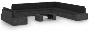 10 pcs conjunto lounge de jardim c/ almofadões vime PE preto