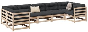 7 pcs conjunto sofás de jardim com almofadões pinho maciço