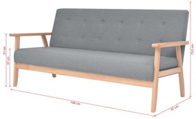 Conjunto de sofás 3 pcs tecido cinzento claro