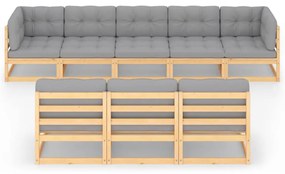 8 pcs conjunto lounge de jardim com almofadões pinho maciço