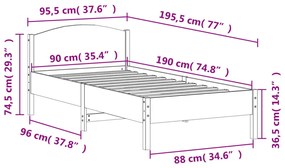 Estrutura cama c/ cabeceira 90x190 cm pinho maciço castanho-mel