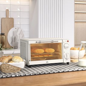 Mini Forno Elétrico 9L com Temperatura Ajustável até 230°C Temporizador 60 min e Bandeja para Assar 35x24,6x20 cm Creme
