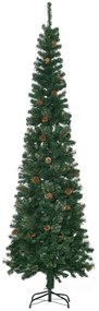 HOMCOM Árvore de Natal Artificial 225 cm Árvore de Natal com 706 Ramos Árvore de Natal Slim com 56 Pinhas Base Dobrável Ø58x225 cm Verde