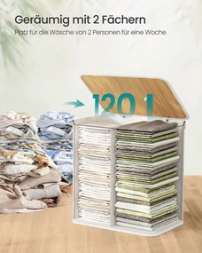 Cesto da roupa suja 120 L com 2 compartimentos 50 x 40 x 61 cm e saco removível, branco