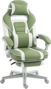 Cadeira Gamer Reclinável com Altura Ajustável Apoio para os Pés Retrátil Suporte Lombar e Almofada de Cabeça Amovível Verde