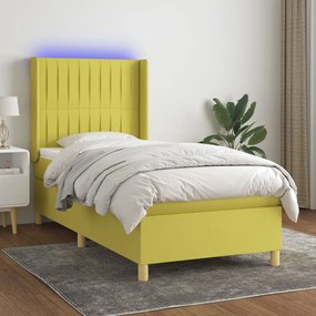 vidaXL Cama box spring c/ colchão e LED 100x200 cm tecido verde