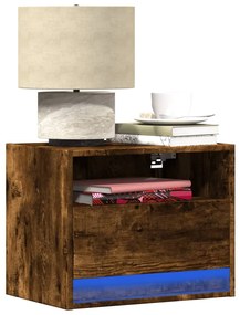 Mesa de cabeceira de parede com luzes LED carvalho fumado