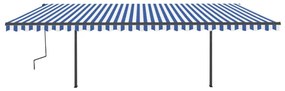 Toldo retrátil manual com postes 6x3 m azul e branco