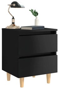 Mesa de cabeceira c/ pernas de pinho 40x35x50cm preto brilhante