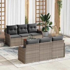 Conjunto de Sofá de Jardim vidaXL de 7 Peças com Almofadas Cinza Rattan Polimérico Acácia