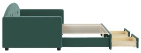 Sofá-cama c/ gavetão e gavetas 90x200 cm veludo verde-escuro