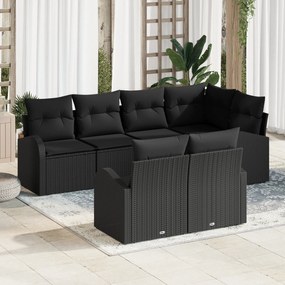 vidaXL Conjunto de Sofás de Jardim com 7 Peças e Almofadas Preto Rattan