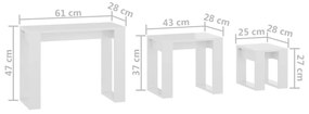 Mesas de encastrar 3 pcs madeira processada branco brilhante
