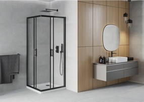 Mexen Rio cabine de duche quadrada 70 x 70 cm, transparente, preta + base Flat, branca - 860-070-070-70-00-4010B