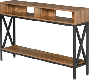 Mesa de consola para entrada, com vários compartimentos, 120 x 23,5 x 75 cm, madeira de nogueira