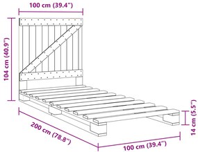 Estrutura de cama com cabeceira 100x200cm pinho maciço cinza