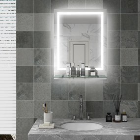 Espelho retangular 80 x 60 cm de parede com iluminação LED para casa de banho