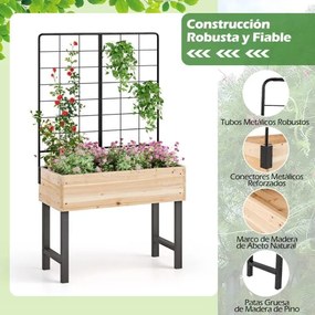 Floreeira elevada de jardim 79 x 35 x 138 cm com treliça Caixa para flores em madeira de abeto para terraço, pátio e varanda Natural