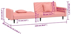 Sofá-cama 2 lugares com duas almofadas veludo rosa