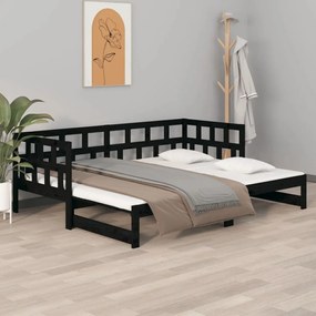 820236 vidaXL Estrutura sofá-cama de puxar pinho maciço preto 2x(90x190) cm
