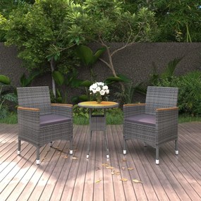 3058467 vidaXL 3 pcs conjunto de jantar para jardim vime PE cinzento