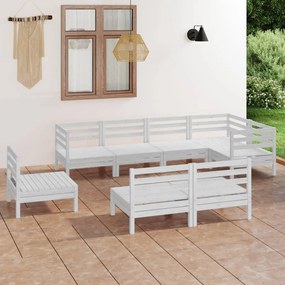 8 pcs conjunto lounge de jardim pinho maciço branco