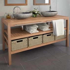 vidaXL Móvel lavatório c/ 4 cestos casa banho teca maciça 132x45x75 cm