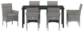 Conjunto de Jantar para Jardim 7 Peças em Rattan Sintético Cinza