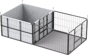 PawHut Caixa de Parto para Filhotes Recinto para Filhotes com 7 Painéis 2 Áreas Forro Lavável 203x102x60 cm Preto | Aosom Portugal