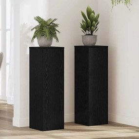 vidaXL Suportes de Plantas 2 pçs Carvalho Preto 25x25x80 cm Madeira Revestida
