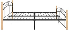 Estrutura de cama 200x200cm metal/madeira carvalho maciça preto