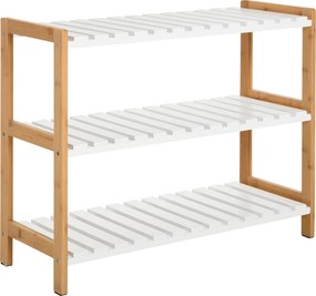 HOMCOM Sapateira com 3 Níveis Sapateira em Madeira de Pinho com 3 Prateleiras de Ripas 70x26x57,5 cm Branco | Aosom Portugal