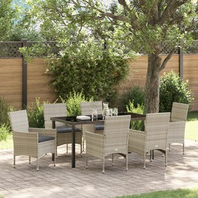 Conjunto de Jantar de 7 Peças vidaXL com Almofadas Rattan Poliéster Cinza Claro
