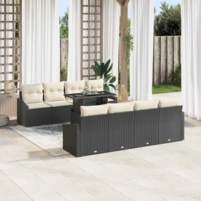 Conjunto de Sofá de Jardim 7 Peças com Almofadas Preto Rattan