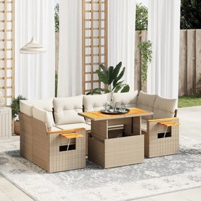 vidaXL 7 pcs conjunto de sofás p/ jardim com almofadões vime PE bege