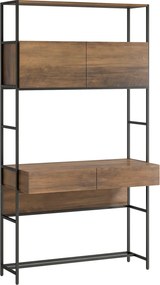 HOMCOM Secretária para computador com prateleiras e 2 gavetas para Home Office, 185 cm de altura, efeito madeira castanha | Aosom Portugal
