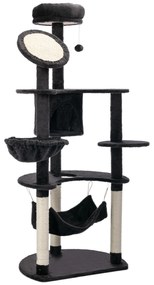 PawHut Árvore Arranhador para Gatos Grande Altura 153cm Torre de Escalada para Gatos com Caverna Redes Plataformas Postes Arranhadores de Sisal e Bola Suspensa Cinza Escuro