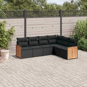 6 pcs conjunto sofás de jardim c/ almofadões vime PE preto