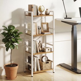 Estante de 4 níveis, Estrutura metálica resistente, design antideslizamento, 41,5 x 27,5 x 100 cm, natural e branco