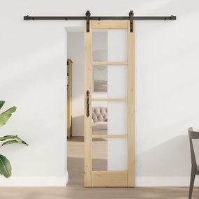 vidaXL Porta Deslizante com Conjunto de Ferragens 'ORKDAL'Madeira Sólida e Vidro