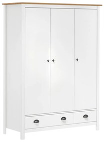 vidaXL Roupeiro 3 portas Hill 127x50x170 cm pinho maciço branco