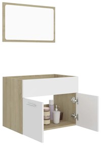 2 pcs conj. móveis casa banho contrapl. branco/carvalho sonoma