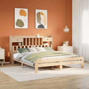 vidaXL Cama com estante sem colchão 200x200 cm pinho maciço