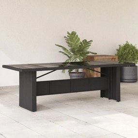 Mesa de jardim com tampo de vidro 240x90x75 cm vime PE preto