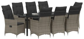 Conjunto de Jantar de Jardim de 9 Peças com Almofadas Cinza Polirattan