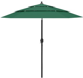 Guarda-sol de jardim 3 camadas c/ poste de alumínio 2,5 m verde