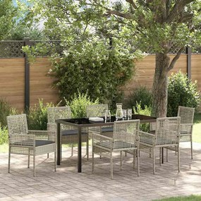 vidaXL Conjunto de Jantar de Jardim de 7 Peças com Almofadas Cinza Claro de Vime PE
