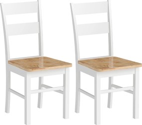 HOMCOM Conjunto de 2 Cadeiras de Cozinha, Madeira de seringueira, Encosto com Ripas Curvadas, Branco | Aosom Portugal