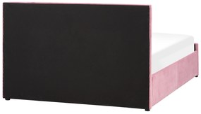 Cama com arrumação em veludo rosa 140 x 200 cm ROCHEFORT Beliani