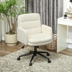 Cadeira de escritório, cadeira giratória de escritório com altura ajustável, função de inclinação, 61,5 x 65 x 91-101 cm, creme